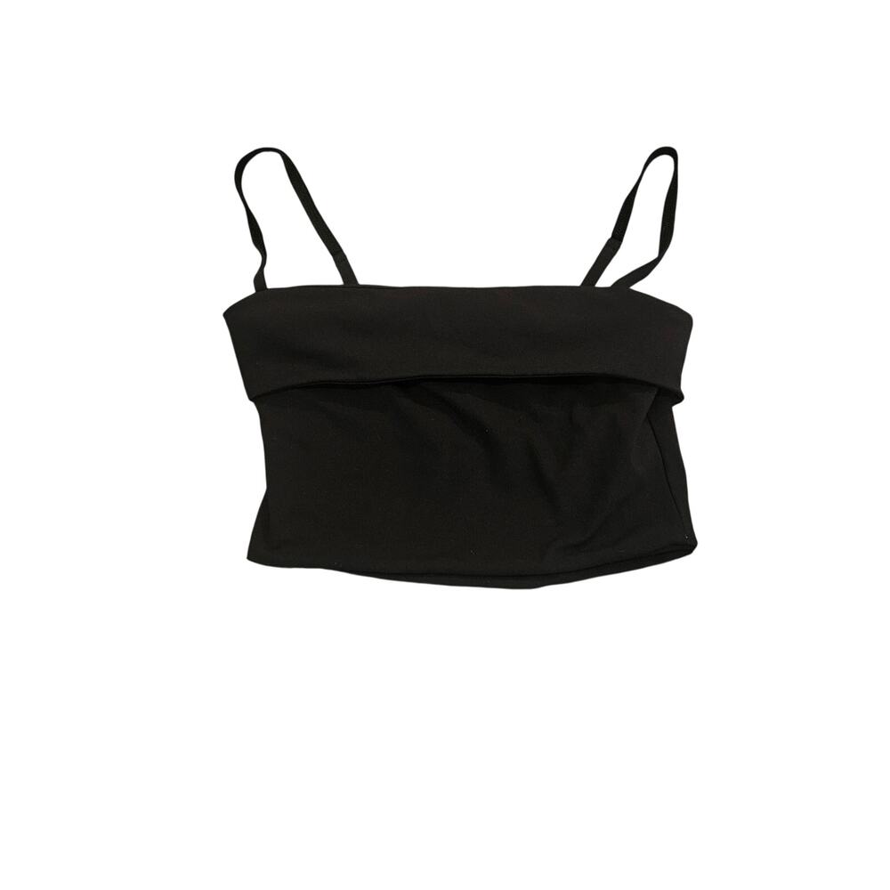 Black Cropped Camisole Top Women’s Small Adjustable Straps Fold Over Neckline